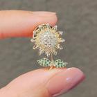 Sunflower Faux Crystal Alloy Brooch Ly814 - Gold & Green - One Size