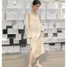 V-neck Shift Midi Sweater Dress