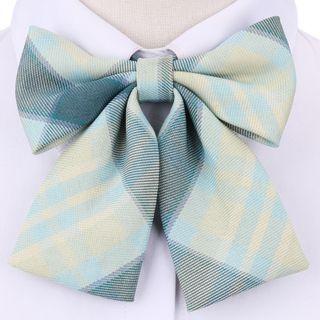 Plaid Ribbon Bow Tie Beige & Blue - One Size