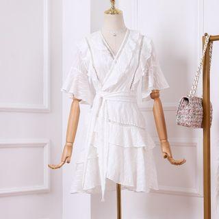Ruffle Short-sleeve V-neck Dress