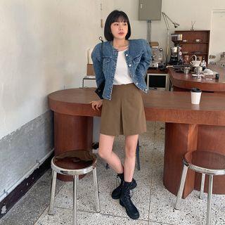 Box-pleat Cotton Miniskirt