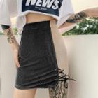 Paneled Lace-up Pencil Skirt