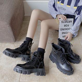 Buckled Lace-up Platform Short Boots