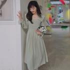 Bell-sleeve Pleated Midi A-line Dress