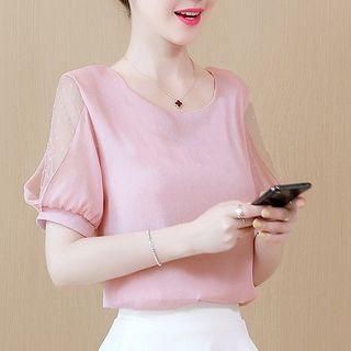 Short-sleeve Tie-back Chiffon Blouse