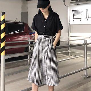 Short-sleeve Shirt / Gingham A-line Skirt