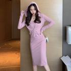 Hooded Zip Plain Cardigan + Plain Slim Slipdress