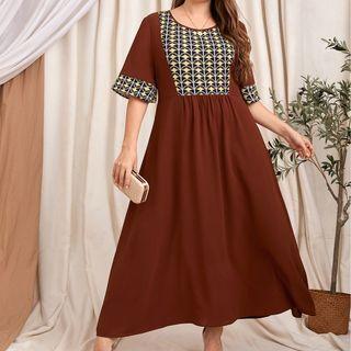 Panel Short-sleeve Maxi A-line Dress