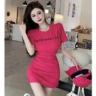 Cutout-waist Zipper-side Mini T-shirt Dress
