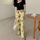 Waistband Floral Pants Yellow - One Size