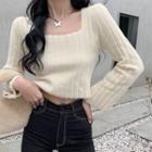 Knitted Square-neck Cropped Sweater