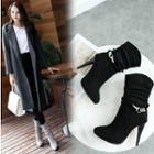 Faux Suede Belted High Heel Runched Booties