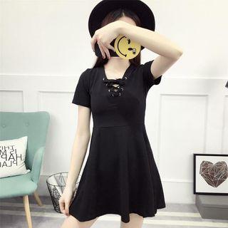 Short-sleeve Cross Neck A-line Dress
