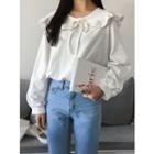 Frilled Capelet-collar Puff-sleeve Blouse