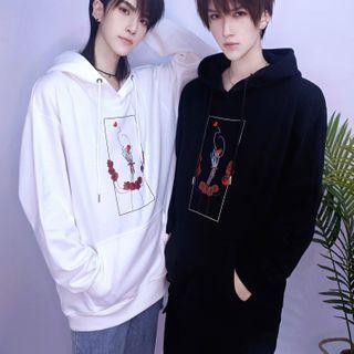 Skeleton Print Drawstring Hoodie