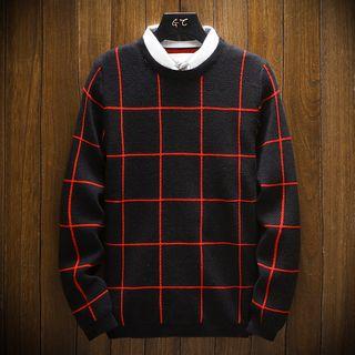 Mock Two-piece Plaid Knit Top