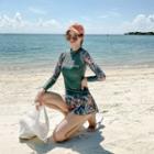 Set: Flower Print Rashguard + Swim Skirt