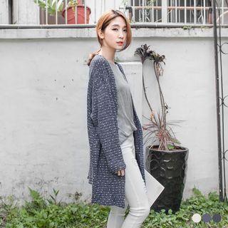 Knit Dot Drop-sleeve Long Cardigan