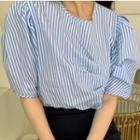 Striped Puff Sleeve Blouse Blue - One Size