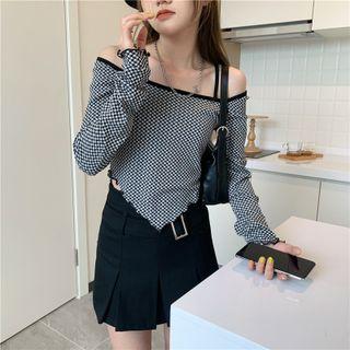 Cold-shoulder Asymmetrical Printed T-shirt Black - One Size