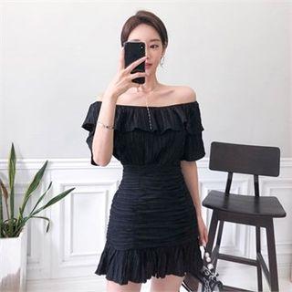 Off-shoulder Textured Minidress