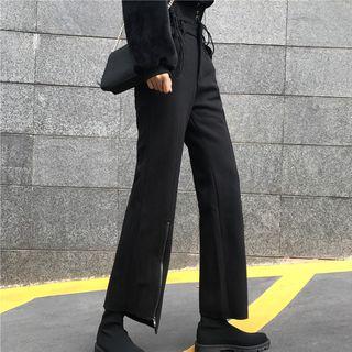 Zip Detail Asymmetric Wide Leg Pants