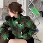 Plaid Slim-fit Jacket Green - One Size