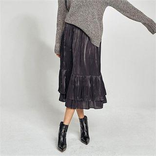Pleated Satin Skirt