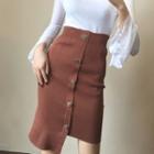 Single-breast Knit Skirt