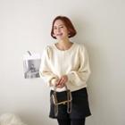 Bishop-sleeve Pointelle Sweater Ivory - One Size