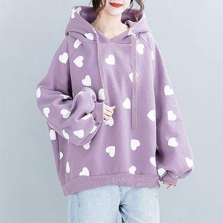 Heart Print Hoodie Purple - One Size