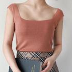 Knitted Plain Cropped Tank Top