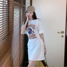 Short-sleeve Hamlet Print Lace-up T-shirt Dress