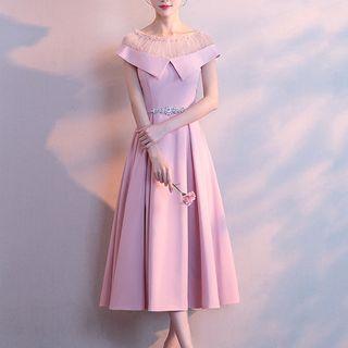 Mesh Panel A-line Midi Cocktail Dress