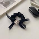 Bow Faux Pearl Hair Tie Black - One Size