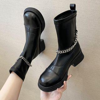 Chain Detail Platform Block Heel Short Boots