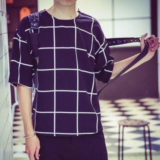 Check Elbow-sleeve T-shirt