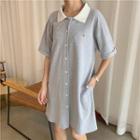 Embroidered Single-breasted Polo-neck Midi Dress