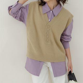 V-neck Henley Sweater Vest