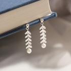 925 Sterling Silver Leaf Faux Pearl Dangle Earring 1 Pair - 925 Silver - One Size