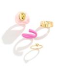 Set Of 4: Ring + Open Ring Set - Pink & Gold - One Size