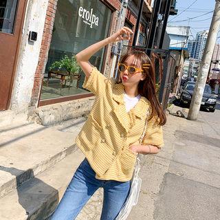 Short-sleeve Buttoned Tweed Jacket