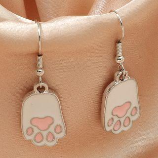 Cat Paw Glaze Alloy Dangle Earring 01 - 1 Pair - White & Silver - One Size