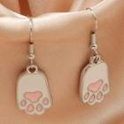Cat Paw Glaze Alloy Dangle Earring 01 - 1 Pair - White & Silver - One Size