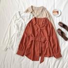 Tie-waist Single-breasted Long-sleeve Blouse