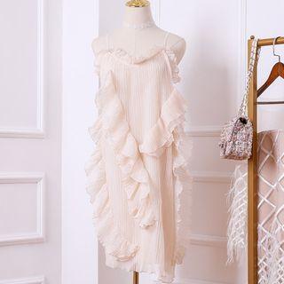 Spaghetti Strap Ruffled Mesh Dress
