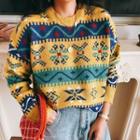 Long Sleeve Pattern Sweater Yellow - One Size