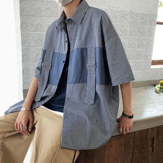 Color-block Striped Short-sleeve Cargo Shirt