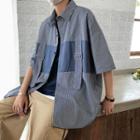 Color-block Striped Short-sleeve Cargo Shirt