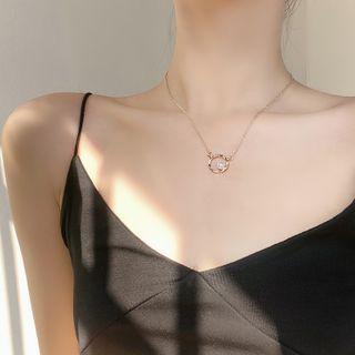 Faux Pearl Alloy Hoop Pendant Necklace 1 Pc - Geometry Necklace - Gold - One Size